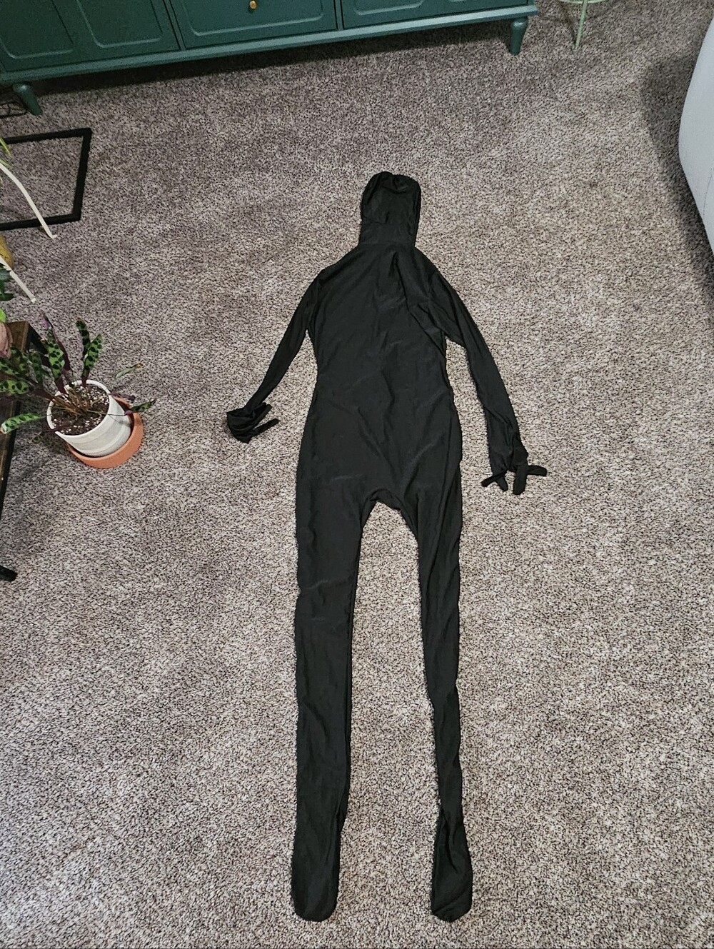 Black Full-Body Stretch Jumpsuit with Hood Size Medium